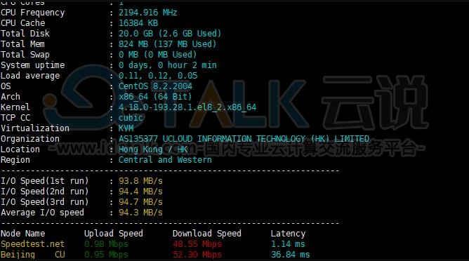 UCloud香港VPS速度性能综合测评