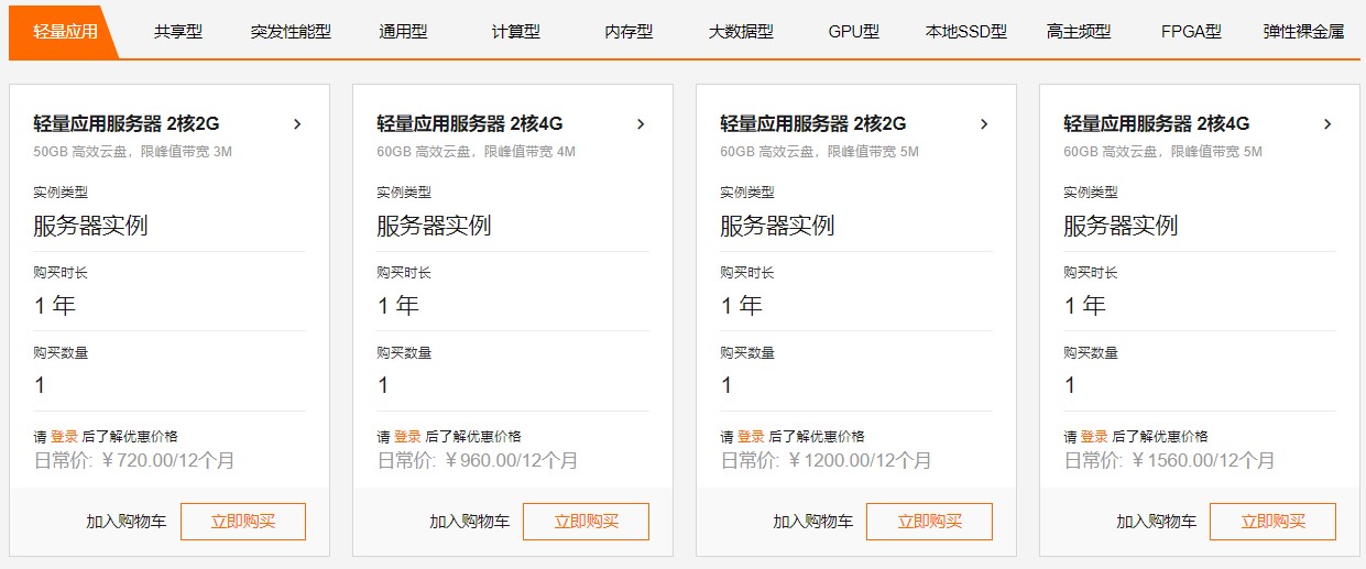 阿里云云主机价格