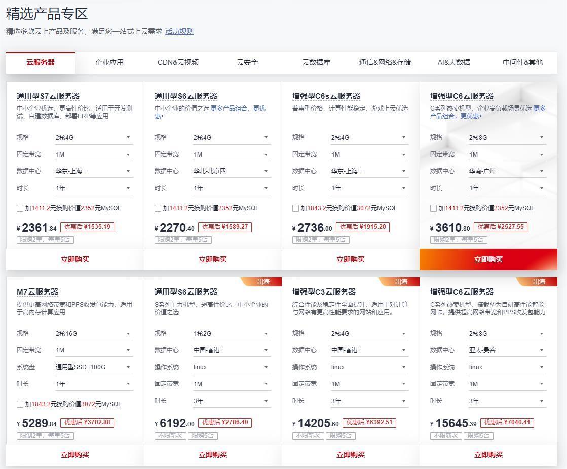 华为云云上优选 云服务器一年仅需135元