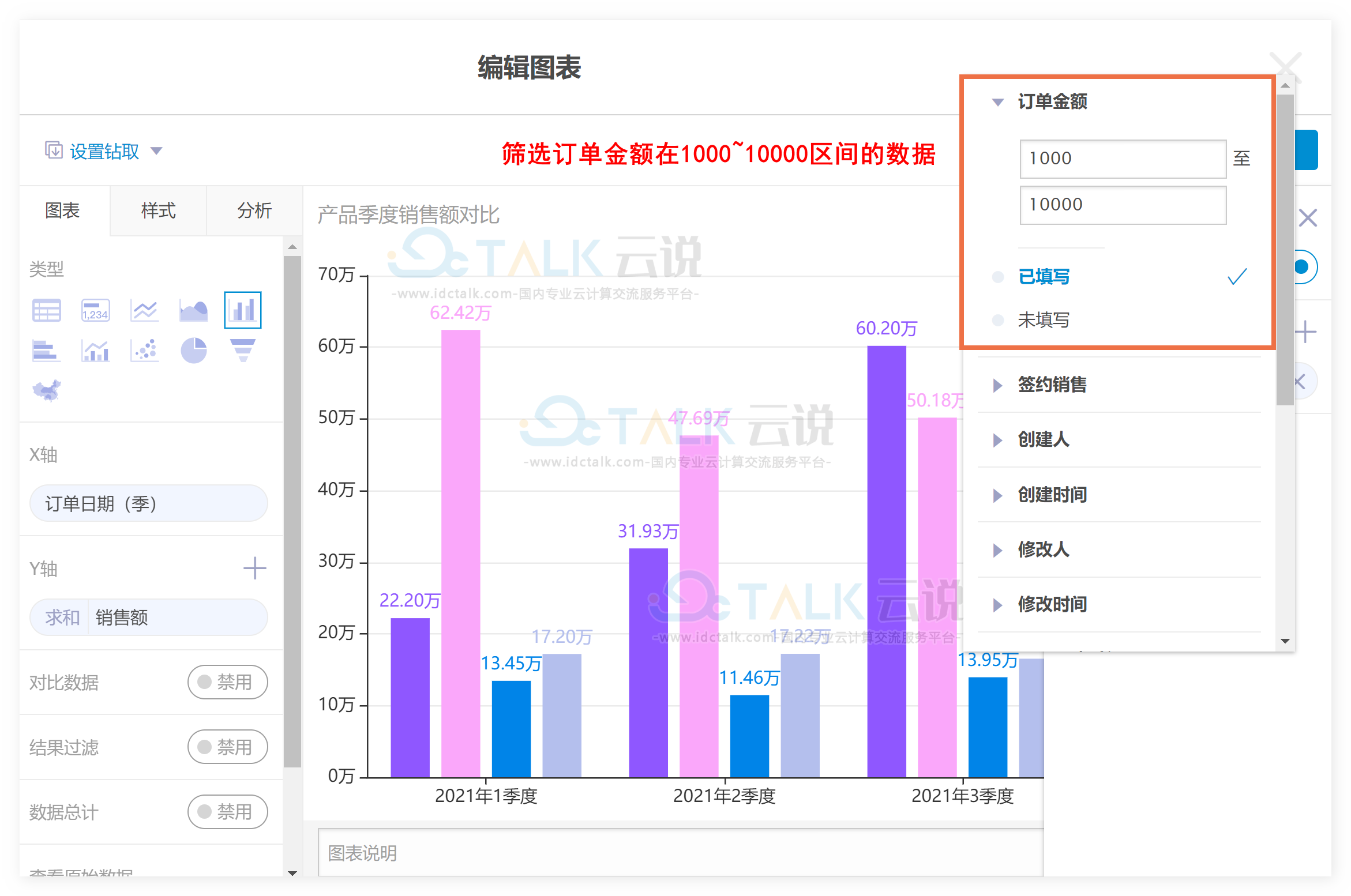 伙伴云如何给图表组件设置快捷筛选？