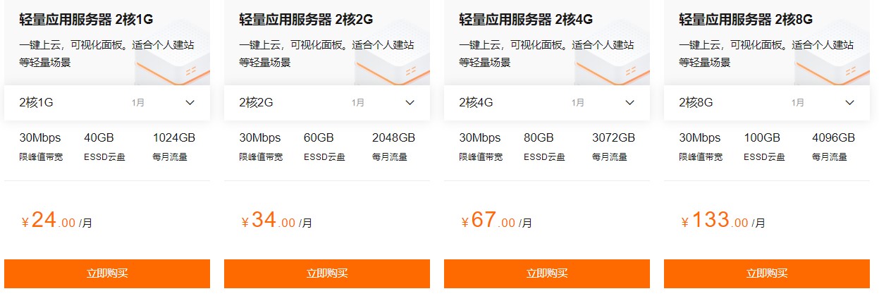 阿里云轻量应用服务器价格