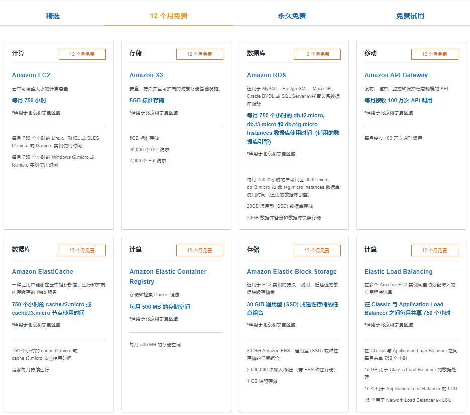 亚马逊云科技免费套餐