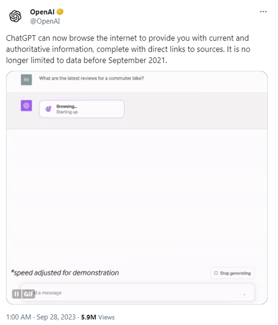 ChatGPT正式开放联网功能