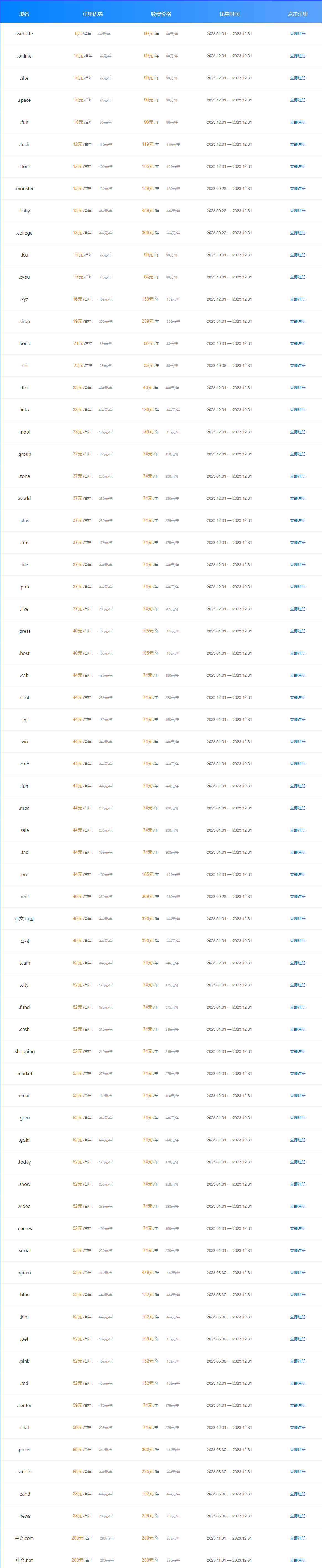 时代互联域名特惠 精选域名低至9元/首年