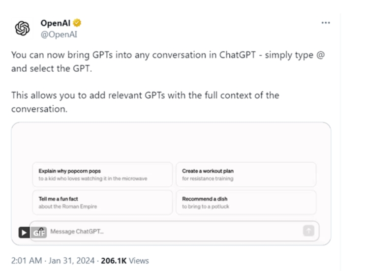 ChatGPT可与自定义GPTs一