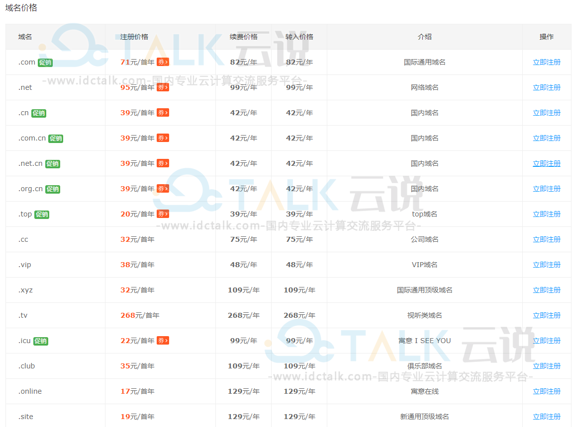 聚名网域名注册价格