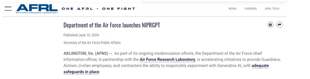 美国空军部发布生成式AI产品NIPRGPT
