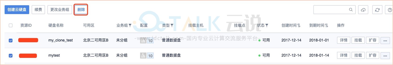 UCloud删除云硬盘