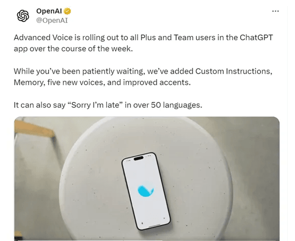 OpenAI向ChatGPT付费用户开放高级语音模式