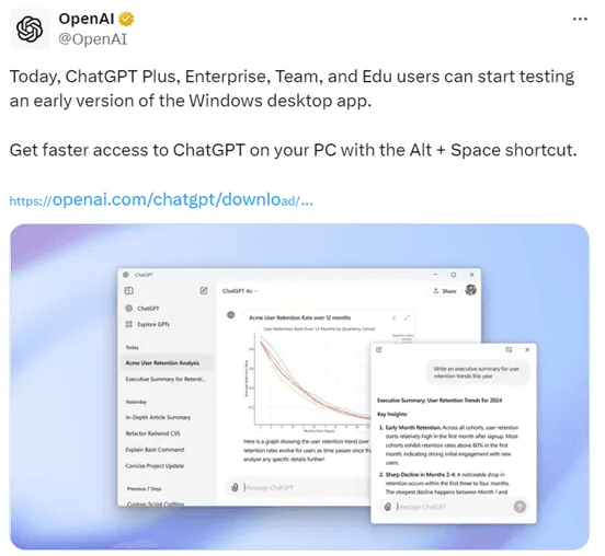 OpenAI重磅推出ChatGPT Windows版