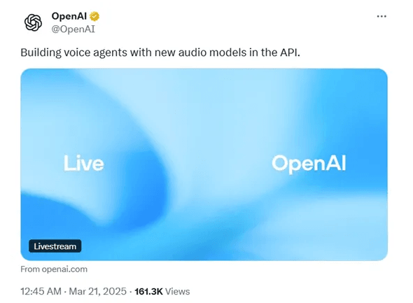 OpenAI推出一系列全新语音模型