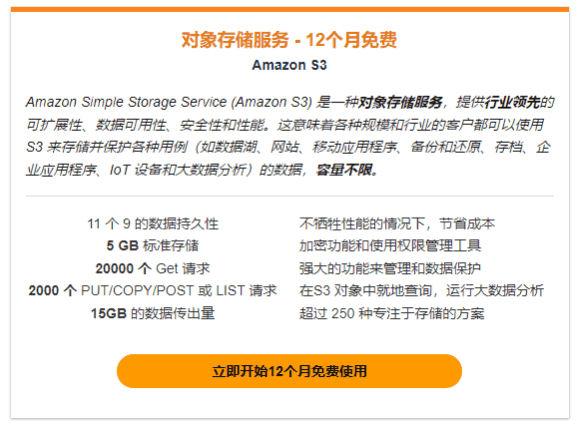 亚马逊免费对象存储