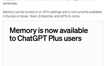 OpenAI宣布记忆功能向ChatGPT Plus用户全面开放
